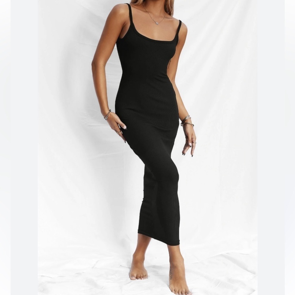 LA Luxe Backless Ribbed Black Dress Sz-Medium - Picture 6 of 6